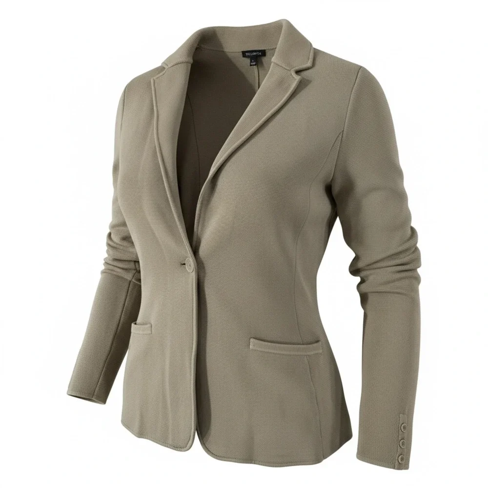 Talbots Women's Olive Green Cotton-Blend Knit Blazer with Button Cuffs